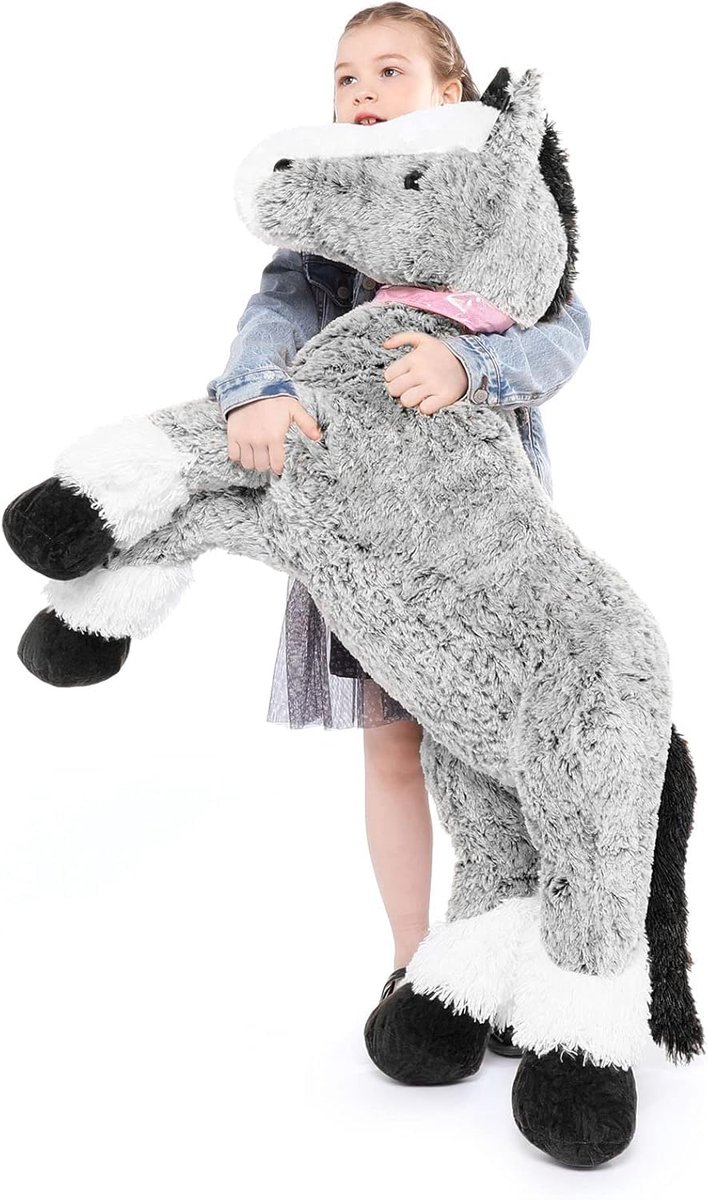Omgoods - XXL Grijs Reuzenpaard Knuffeldier - 120 cm