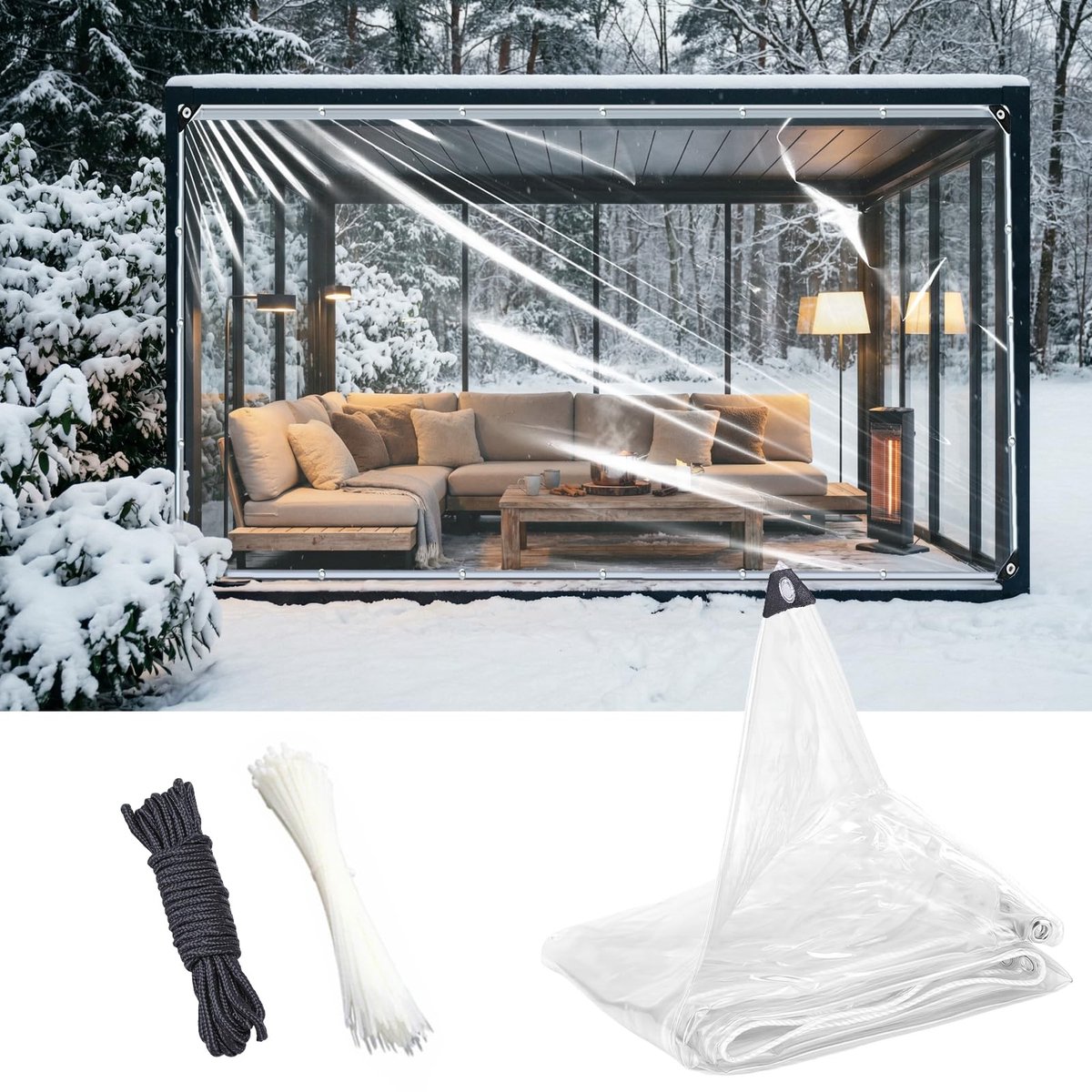 Omgoods- PVC-vinyl-plane 6,6 × 9,8 ft - waterdichte/duurzame plane - scheurvaste kunststof - sneeuw/winddicht - ogen/versterkte randen - voor terras/veranda - Zeildoek