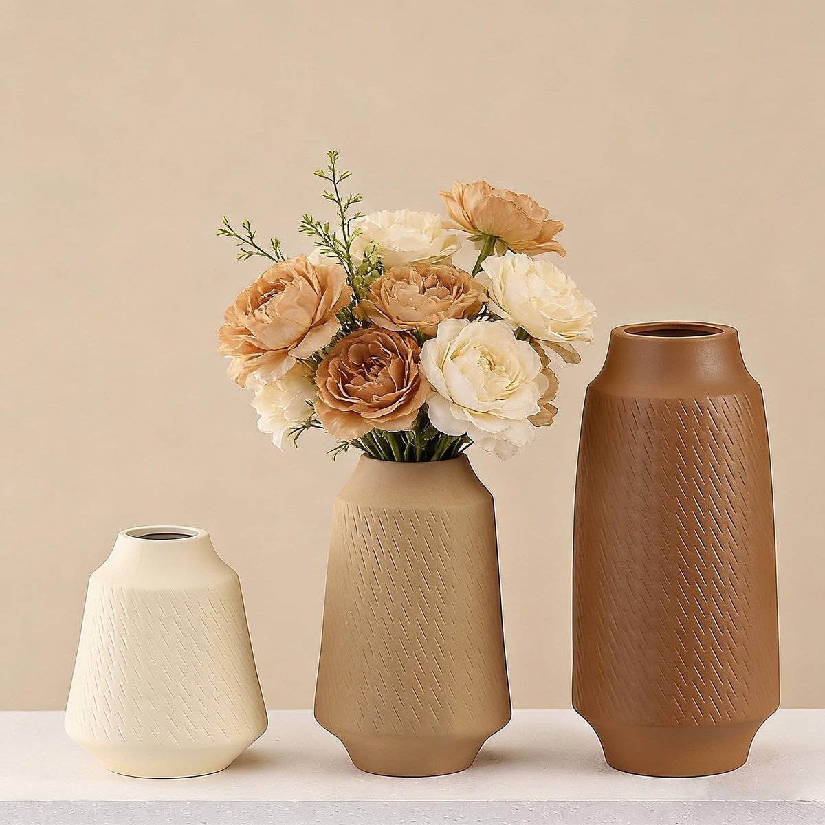 Omgoods - Set van 3 Keramische Vazen in Moderne Bohemian Stijl