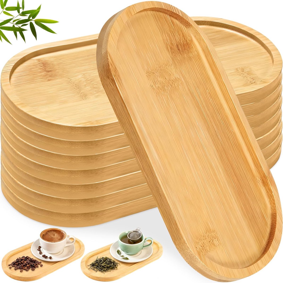 Omgoods - 8 Stuks Bamboe Ovale Dienbladen voor Dessert en Koffie