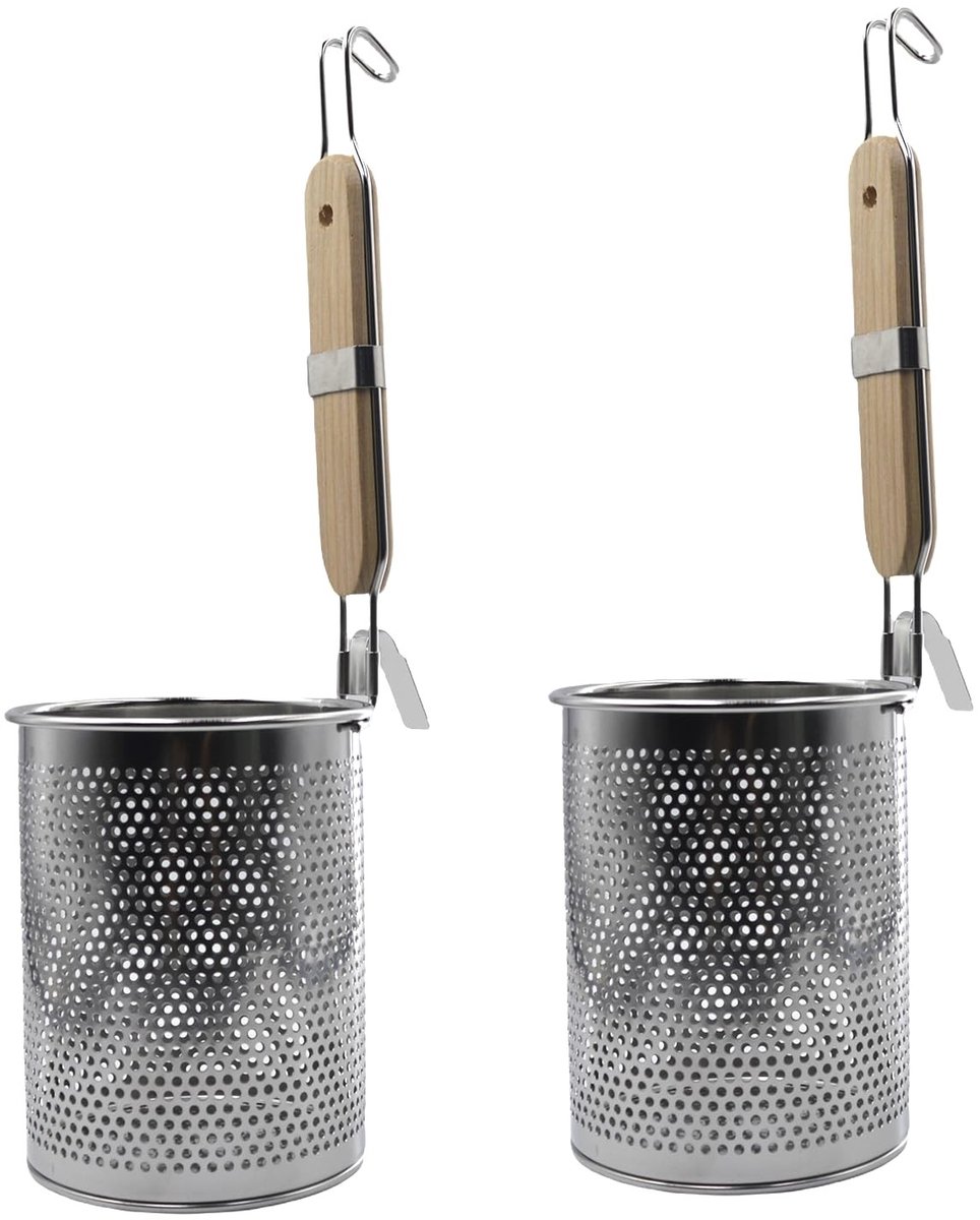 Omgoods - Roestvrijstalen Pastazeef met Houten Handvat, 2 Stuks
