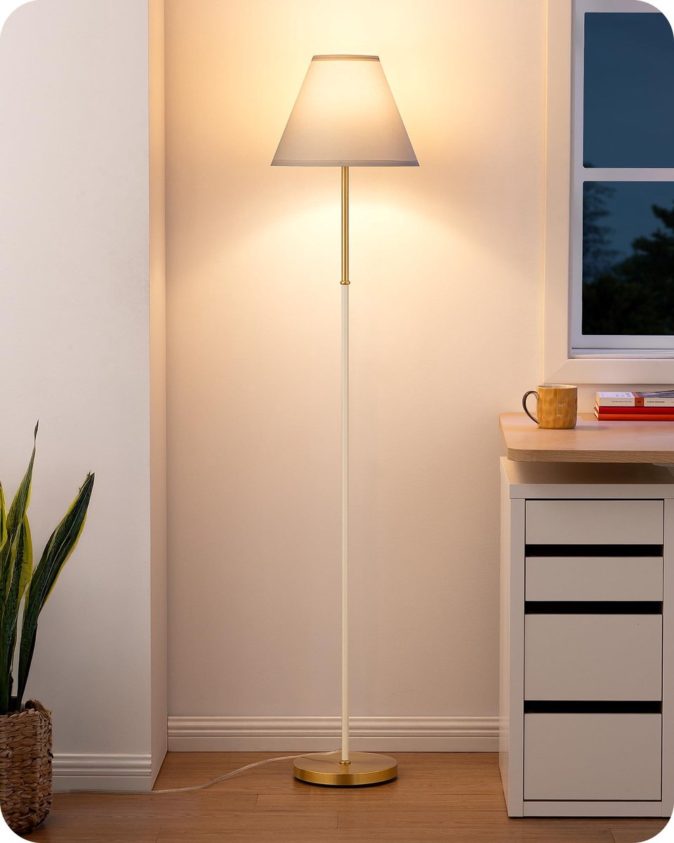 Omgoods - Retro Vloerlamp met Katoenen Linnen Lampenkap en LED Lamp