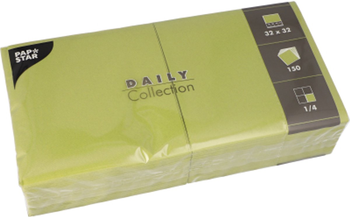 6x 150 Servetten DAILY Collection 1/4 vouw 32 cm x 32 cm olijfgroen