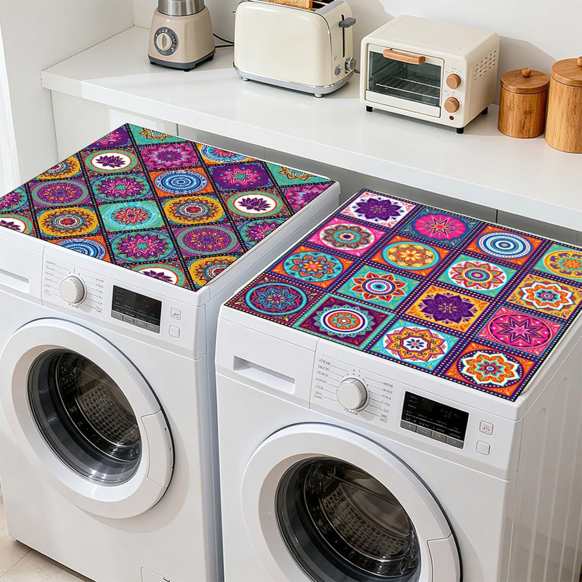 Omgoods - 2 Stuks Stofhoezen voor Wasmachine en Droger met Retro Patroon