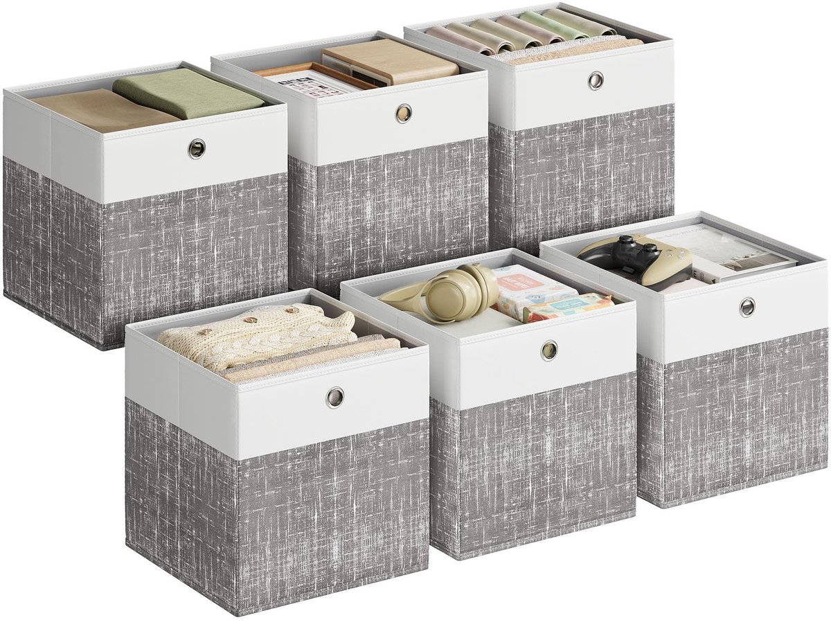 Omgoods- Opbergdoos set van 6 - 30 x 30 x 30 cm - Tweekleurige opbergbox - Wit/grijs - Geurneutraal - Duurzaam en vormvast - Opbergmand