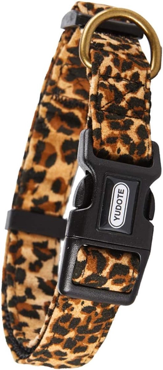 Verstelbare nylon hondenhalsband van premium zachte stof met elegant luipaardprint voor grote honden, nekmaat 40-66 cm, duurzaam en comfortabel