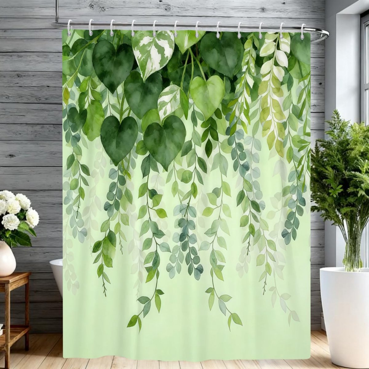 Omgoods - Douchegordijn 160 x 180 cm - Groene Hangende Foliage - Waterdicht Polyester