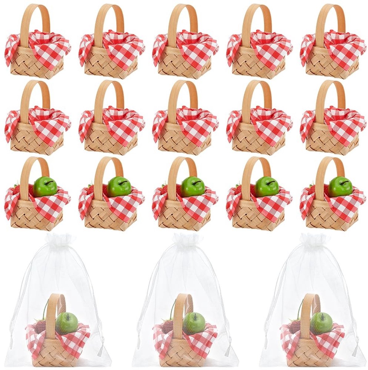 Omgoods - Mini Geweven Picknickmanden Set met Papieren Zakdoekjes en Geschenkzakjes