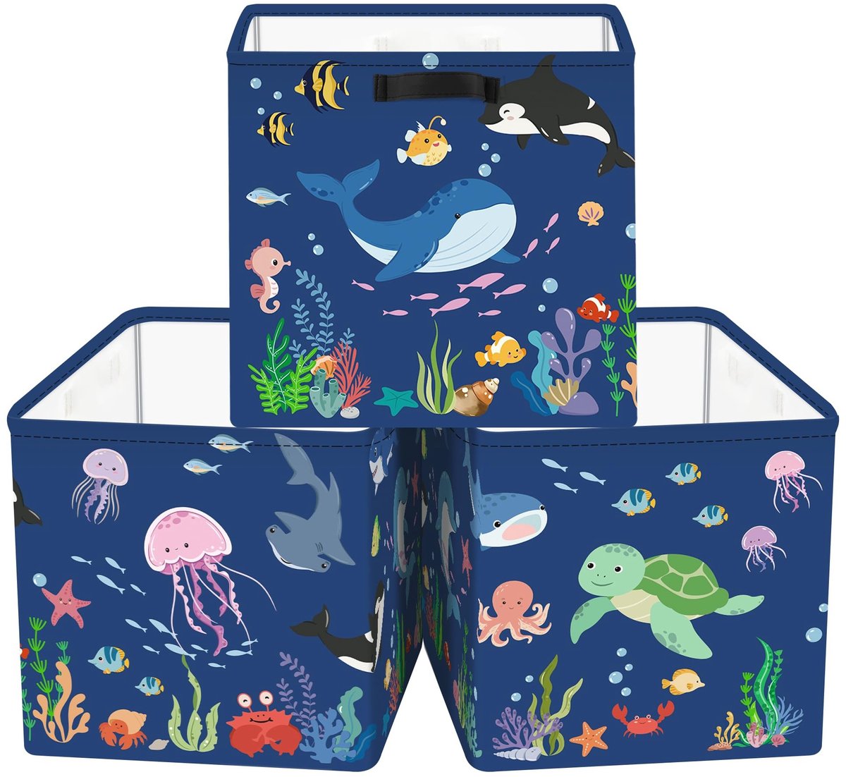 Omgoods - Set van 3 Opbergdozen Ocean Animals - Vouwbare Kleding- en Speelgoedboxen