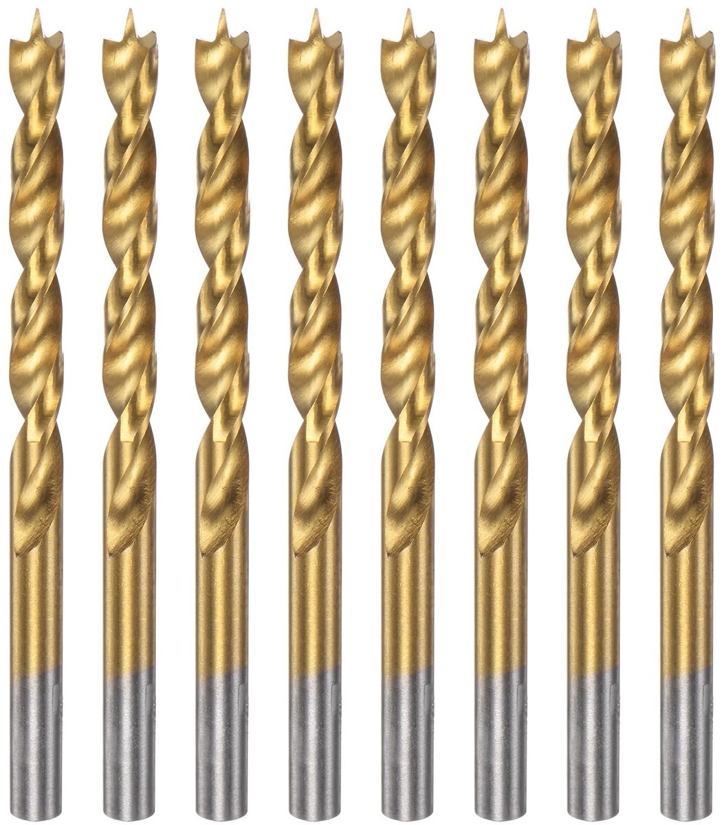 Omgoods - 8 Stuks Brad Tip Boorpunten van Hoogwaardige Staal met Titanium Coating