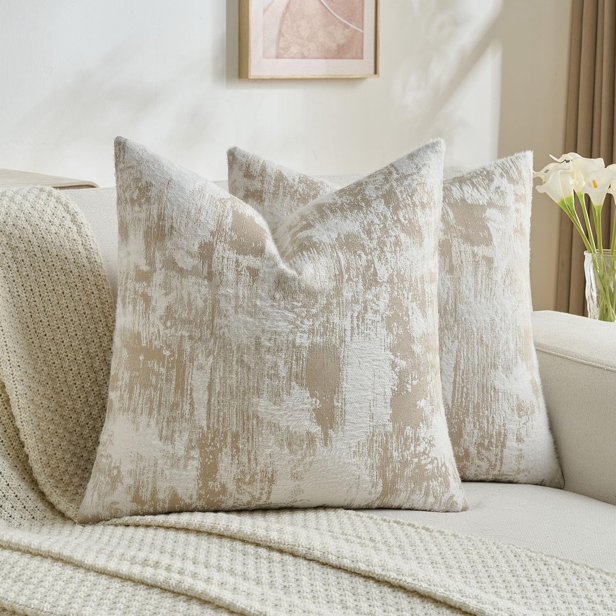 Omgoods - Set van 2 Cashmere Kussenhoezen 45x45 cm Bruin Wit