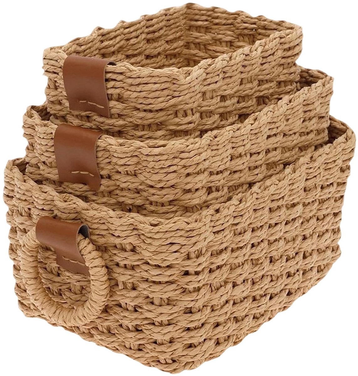 Omgoods - Set van 3 Gevlochten Opbergmanden van Papierkoord