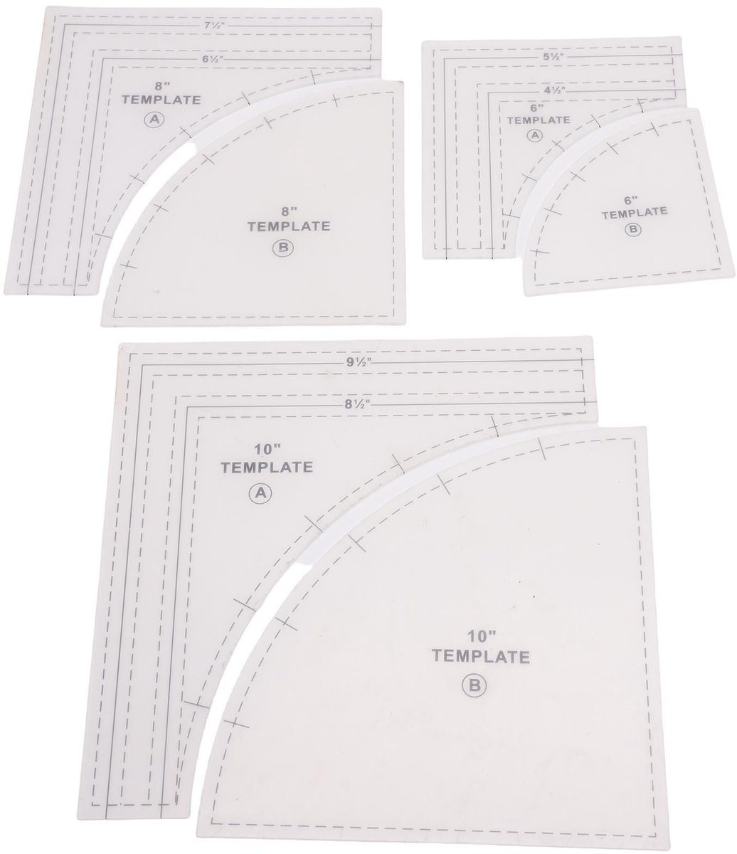 Omgoods- Quiltsjablonen Boogvormige Linialen - 3 Sets 10/8/6 Inch - Naadtoeslag 1/4 Inch - Knutselgereedschap - Efficiënt Ontwerp - Snijliniaal