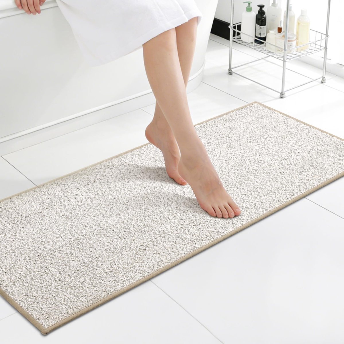 Omgoods - Dun Badmat met Antislip en Snelle Droogtijd 43 x 120 cm Beige