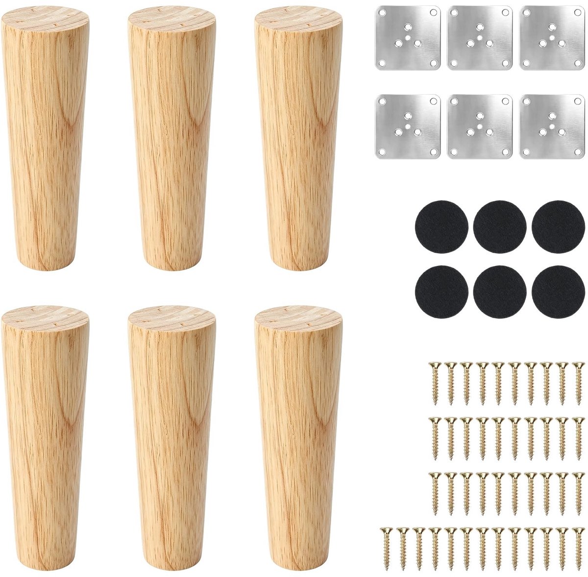 Omgoods - 6 Stuks 15 cm Houten Meubelpoten in Houtkleur