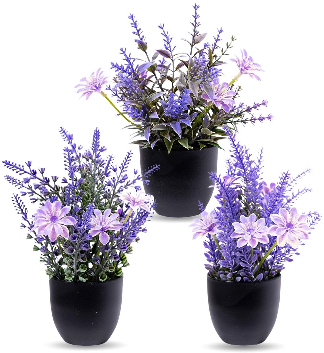 Omgoods - Set van 3 Kunstplanten Lavendel in Pot - Onderhoudsvriendelijke Decoratie