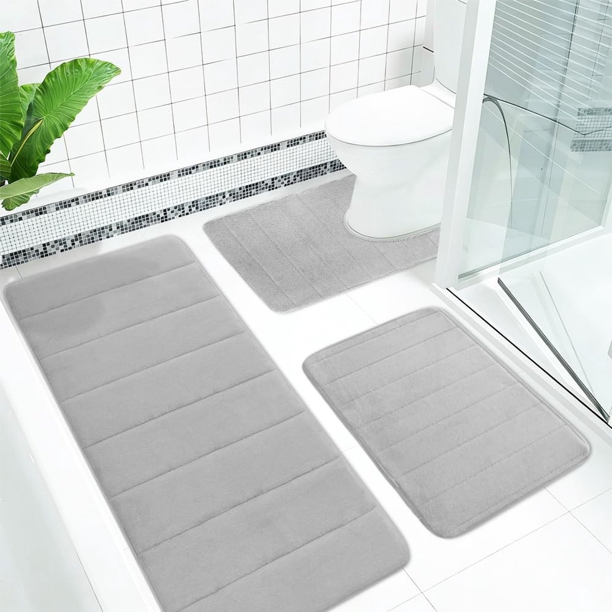 Omgoods - 3-delige Badmatset van Traagschuim - Zacht, Antislip en Sneldrogend