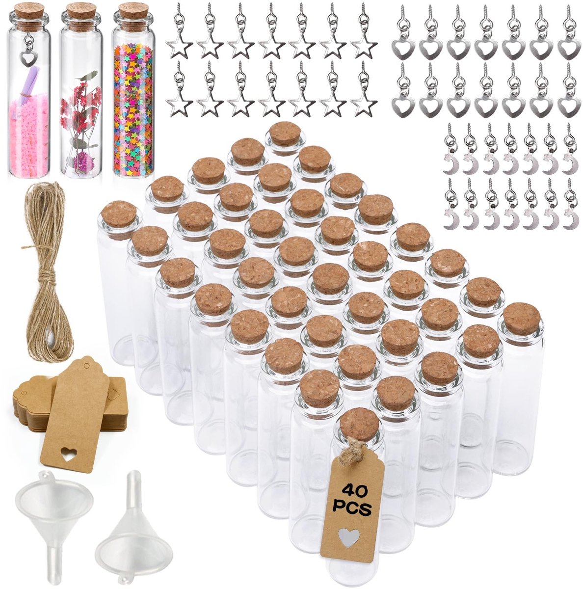 Omgoods - Set van 40 Glazen Mini Flessen met Kurk (20ml) voor Decoratie en Geschenken