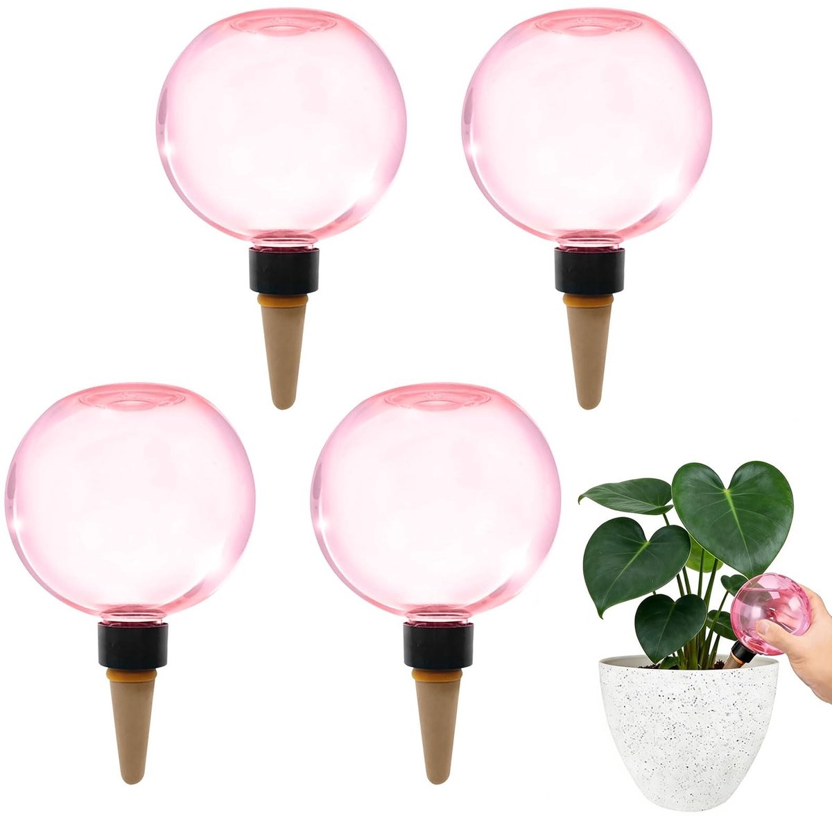 Omgoods - Set van 4 Zelfbewateringsballen voor Planten (Roze)