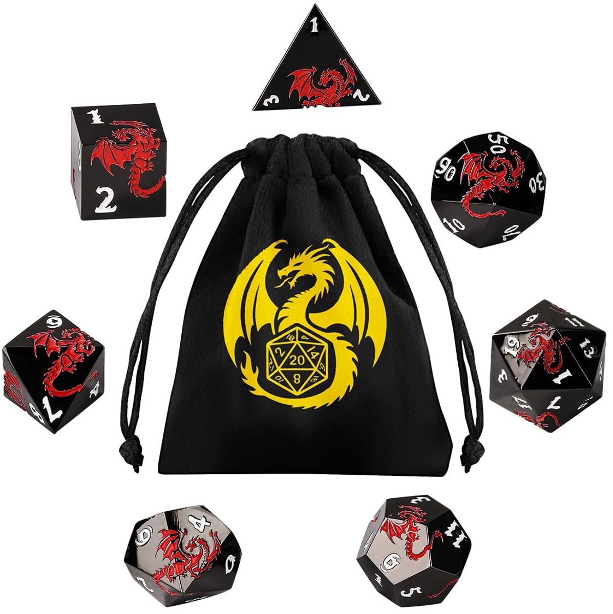 Omgoods - Set van 7 Metalen DND Dobbelstenen met Drakenpatroon
