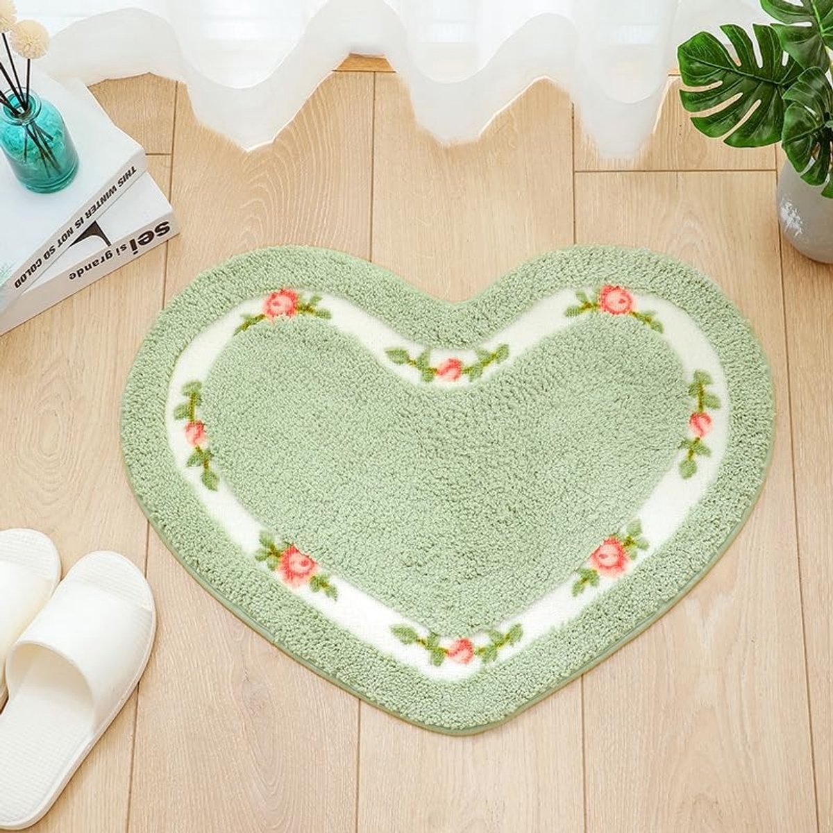 Omgoods - Hartvormige Antislip Badmat, Groen, 60 x 50 cm