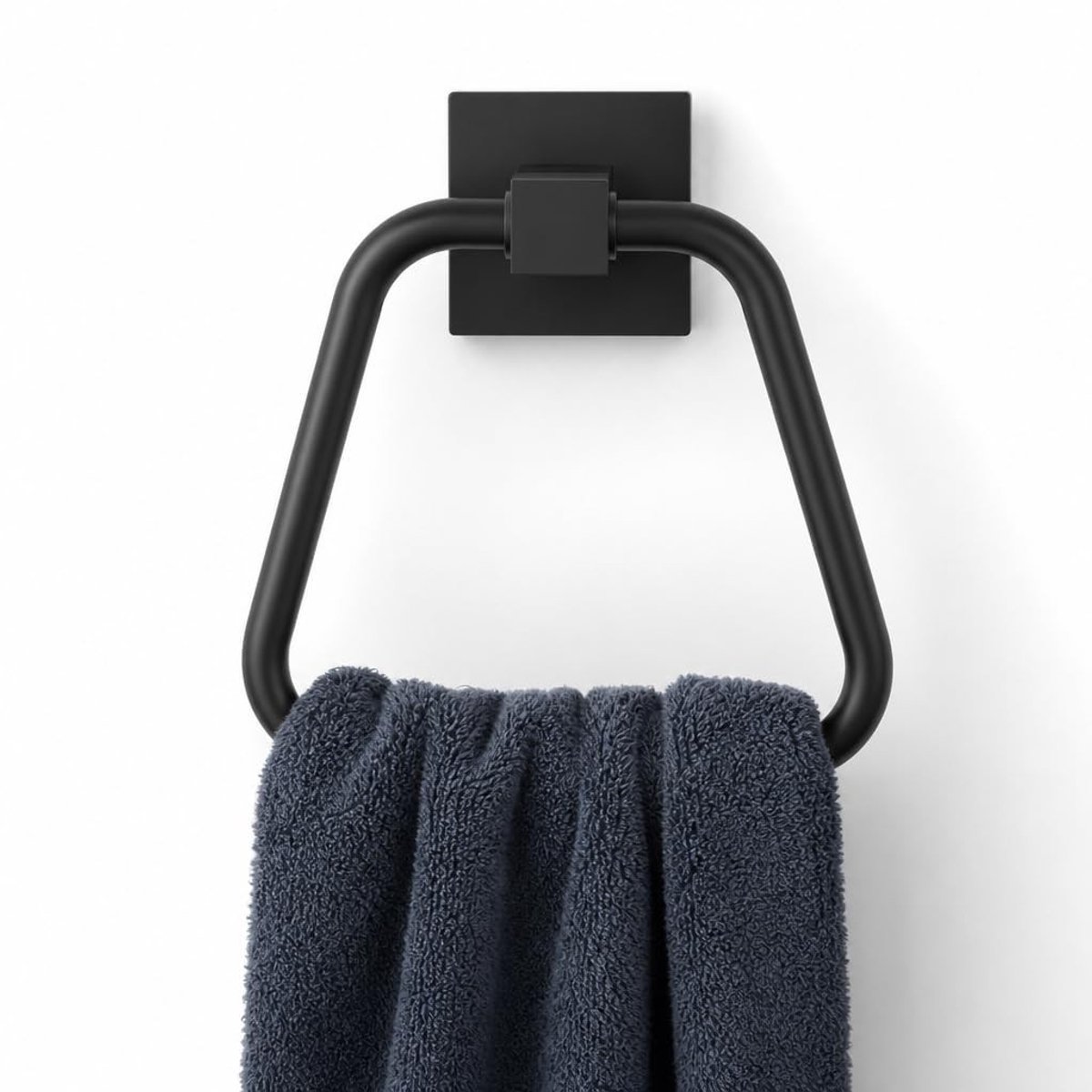Omgoods - Wandgemonteerde Handdoekring - Modern Vierkant - Zwart - RVS