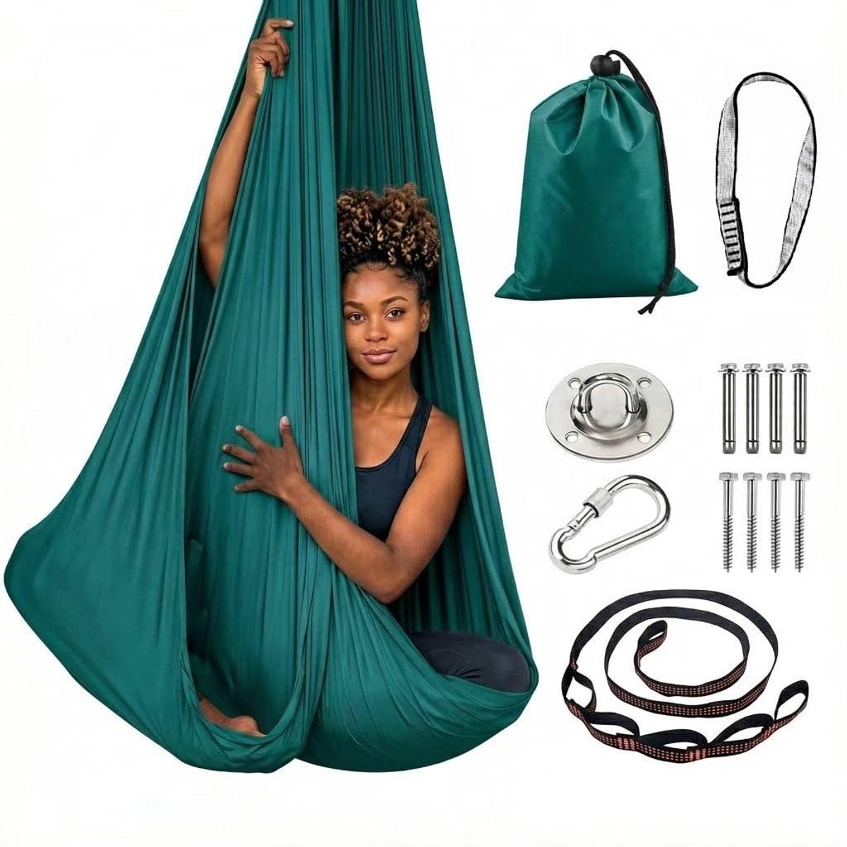 Omgoods - Hangmatset Yoga-Hangstoelschommel 280 x 150 cm - Donkergroen