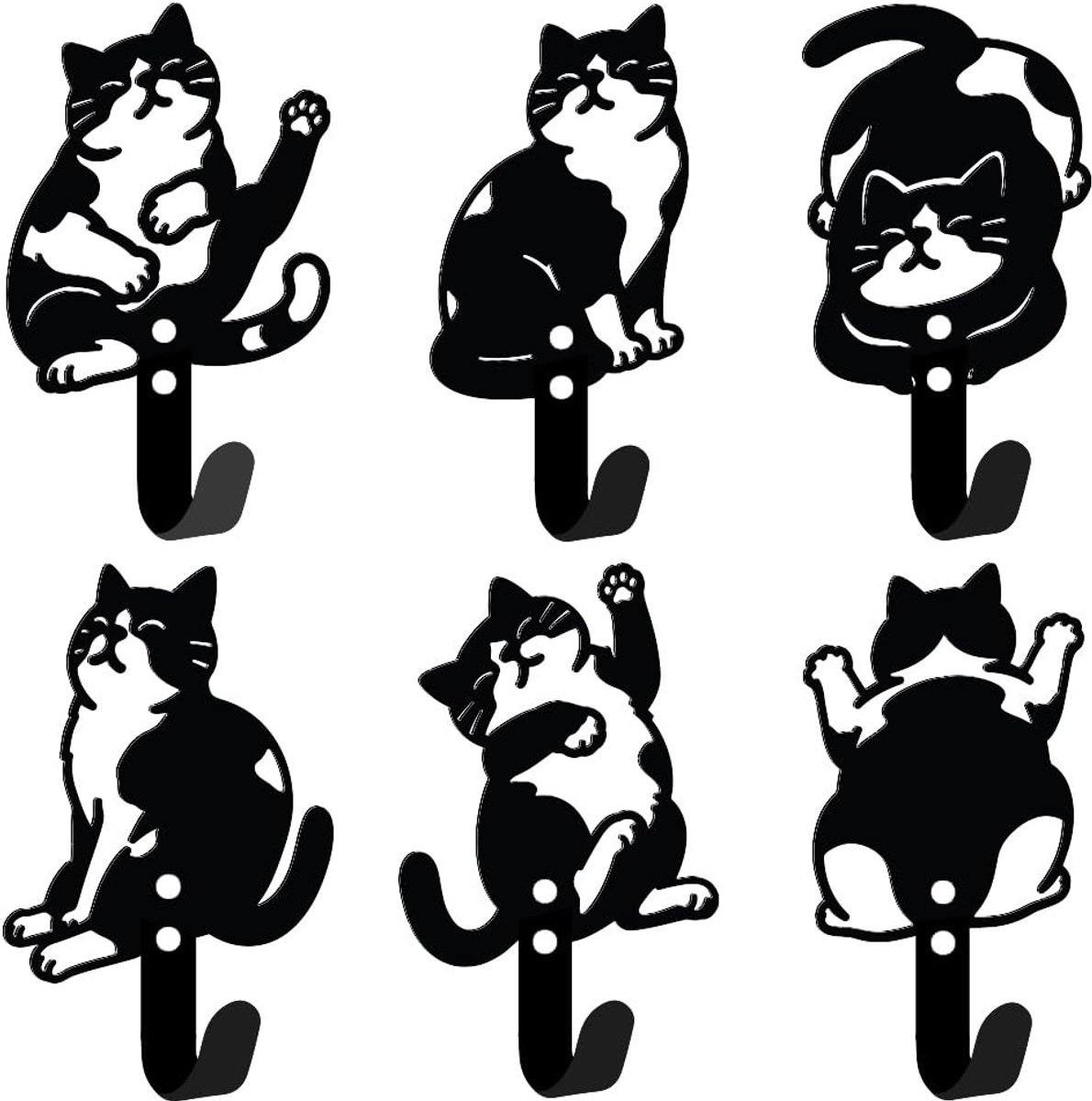 Omgoods - 6 Stuks Schattige Kattensleutelhouders - Wandgemonteerde IJzeren Sleutelhaken