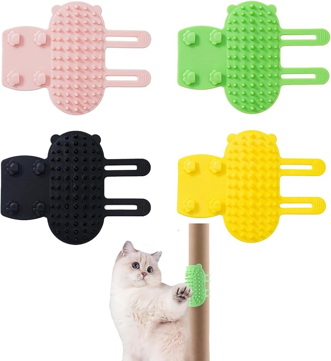 Cat Brush Set voor Zelfreiniging - 4 Stuks, Wandbevestigde Borstel, Silicone Massage en Verzorging voor Katten en Honden, Ideaal voor Meubels en Klimgrepen