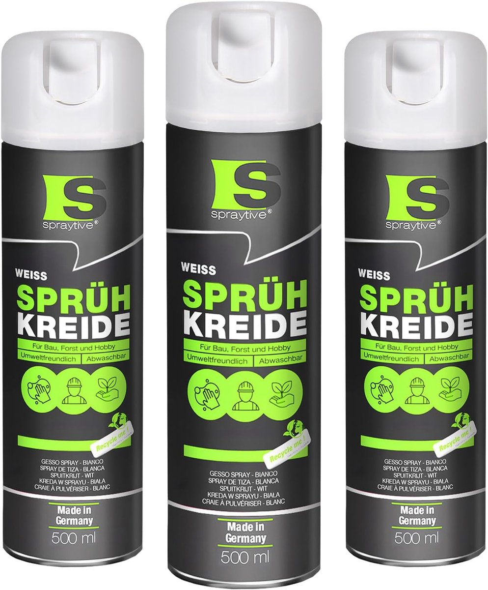 SnelShoppen - Set van 3 Witte Krijt Sprays 500 ml - Luminous Krijtverf, Wasbaar, Tijdelijke Buitenmarkering voor Asfalt, Gras, Beton, Perfect voor Fee