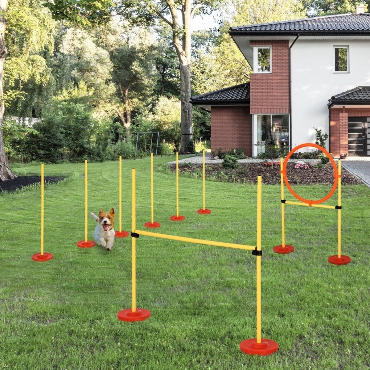 COVREO Honden agility set 128 x 23 x 100 cm geel, polyester met draagtas