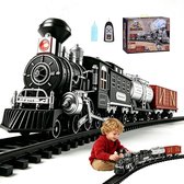 Stoomtrein met Afstandsbediening - Stoomlocomotief - LED-Wagons & Claxon - 2-in-1 Railmontage - Geluid en Licht - Rook - met Rails - Zwart Vintage Design - Cadeau voor Kinderen & Feestdagen