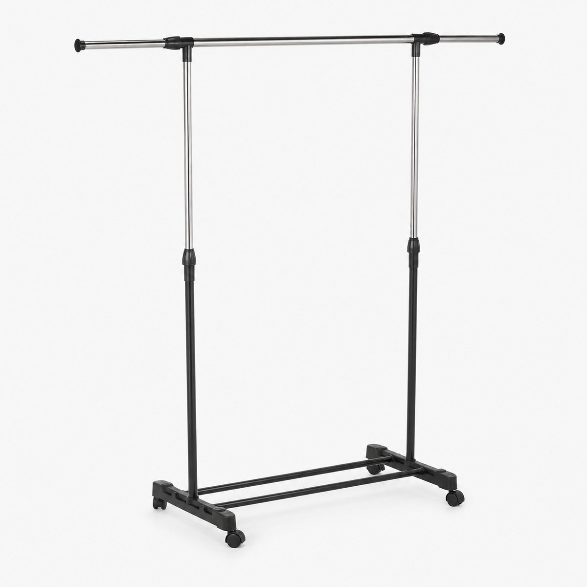 Uitschuifbaar Kledingrek op Wielen - Breedte 89-145 cm - 90 x 41 cm - Zwart/Zilver