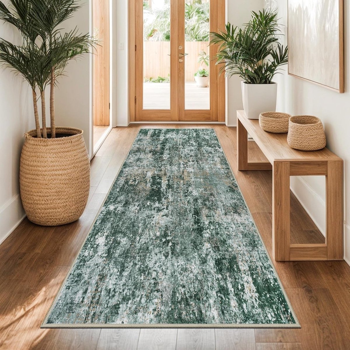 Moderne Abstracte Vloerloper 80 x 200 cm - Wasbare Antislip Keukenloper voor Hal en Woonkamer, Korte Pool en Faux Wol Design