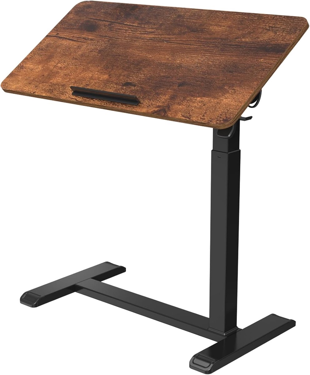 SnelShoppen - Hoogte Verstelbare Mobiele Bureau, 71-107cm In hoogte Verstelbaar, Reversible Tafelblad, Laptoptafel met Wielen, 77x40cm Overbed Tafel v