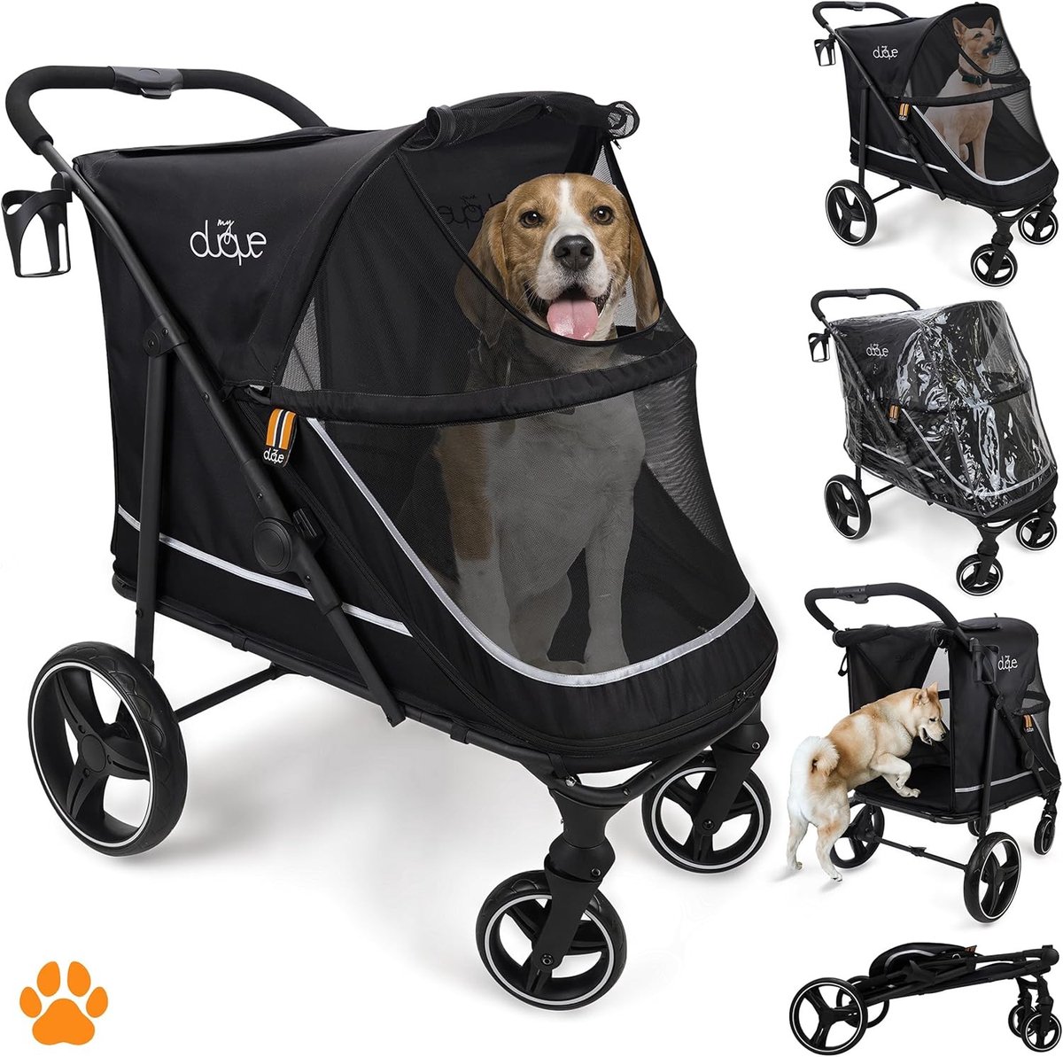 Hondenbuggy - Zwart - XL Formaat - Inklapbaar - Voor Grote en Kleine Honden