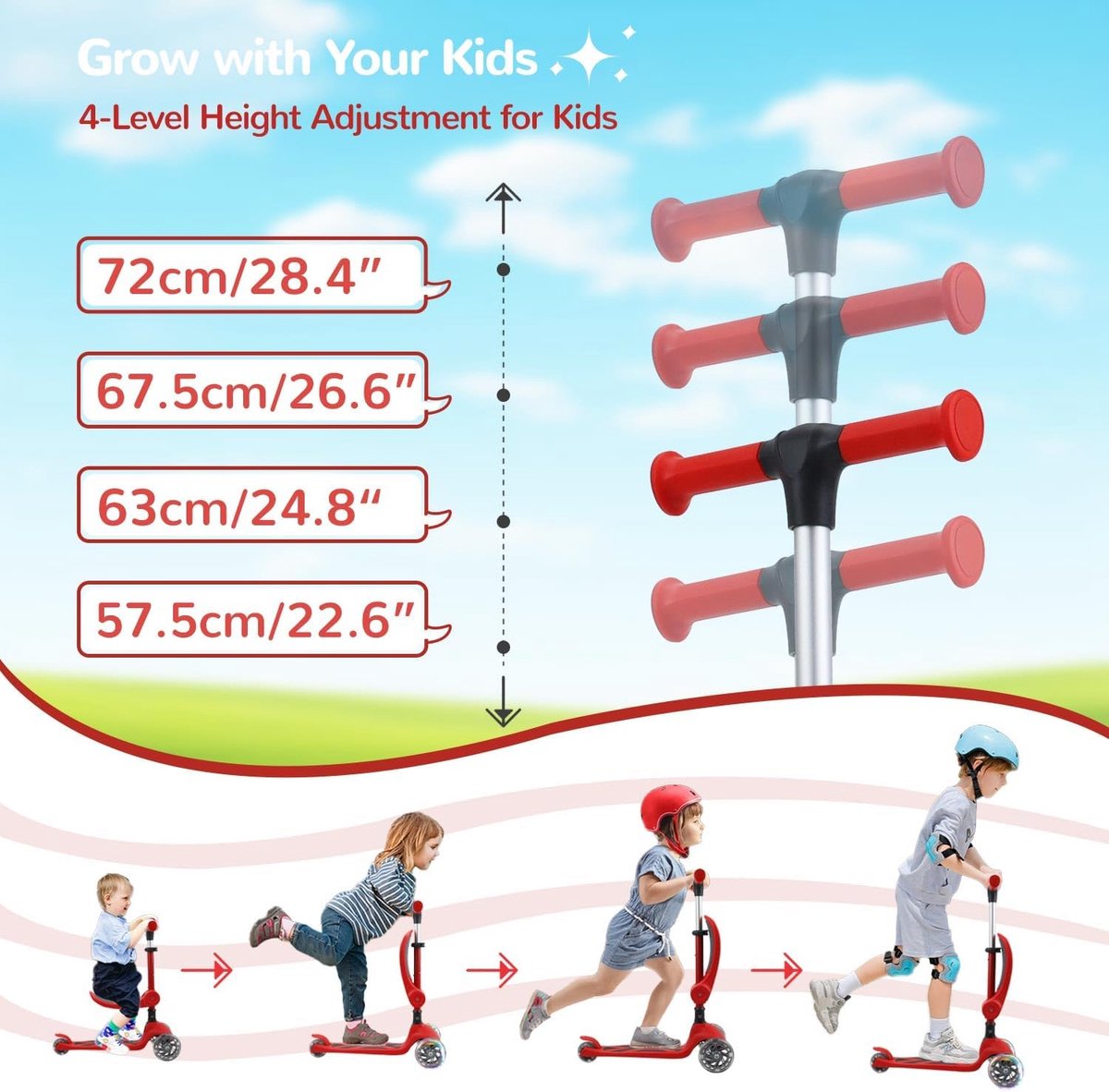 Scooter voor kinderen 2 jaar - 2-in-1 kinderstep - inklapbare zitting - met led-wielen en verstelbare hoogte - ShopVlot