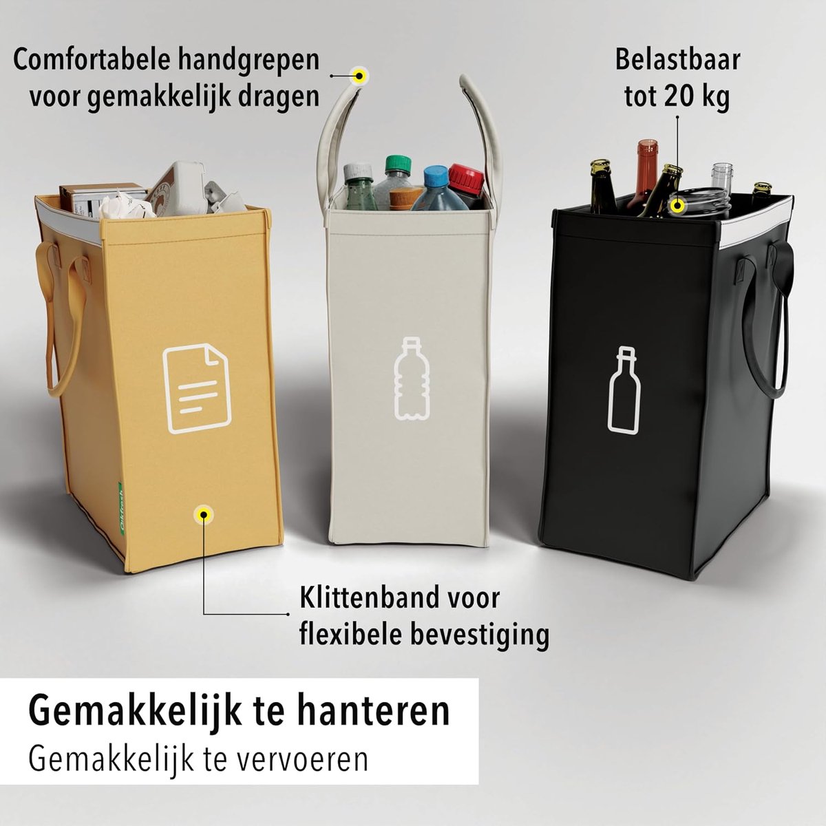SnelShoppen - 3-delige afval scheidingssysteem - Afvalbakken voor glas, papier, plastic en statiegeld - Ruimtebesparende oplossing voor keuken en huis