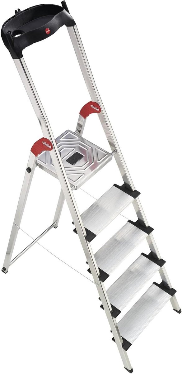Aluminium Trapladder - XXL Vaste Trap - Klus Klussen - 5 Antislip Treden - Werkhoogte 2.59m - Grijs