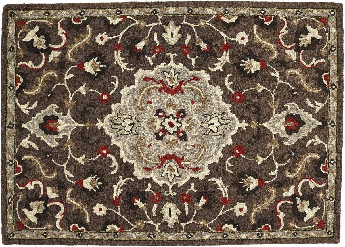 SnelShoppen - Handgemaakte Wol Vloerkleed 160 x 230 cm Bruin Medaillon Modern Geometrisch Voor Woonkamer, Slaapkamer, Erker, Kantoor