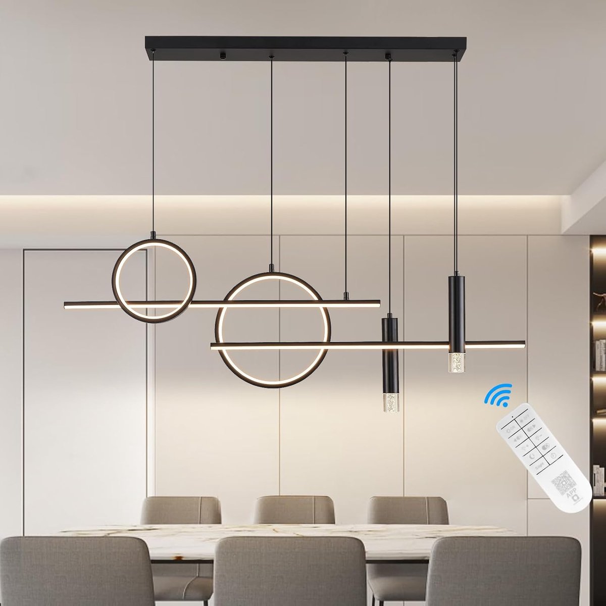 Hanglamp 120 cm - Zwart - Dimbaar met afstandsbediening - Perfect voor eetkamer - ShopVlot