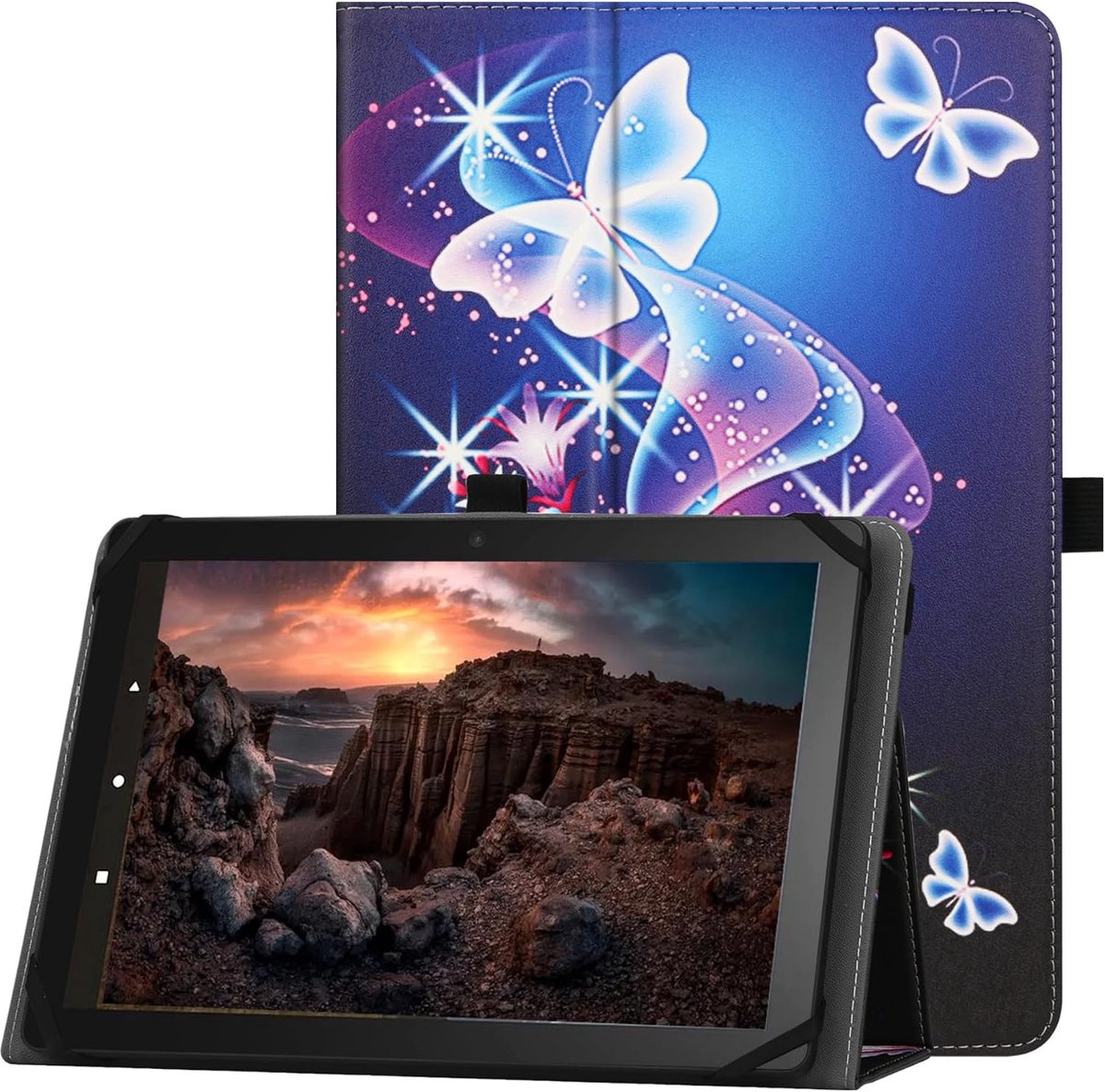 Tablet hoes 9-11 inch - Folio beschermhoes - Met standaardfunctie en handband - Ideaal voor onderweg - ShopVlot