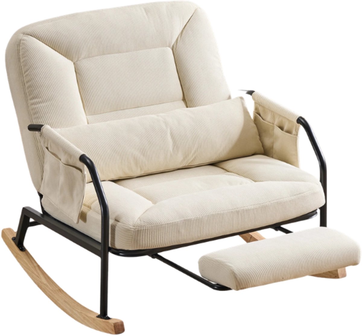 Emvae Stoel - Schommelstoel - Fauteuil - Relaxfauteuil - Relaxstoel - Leesstoel - Verstelbaar in 4 standen - Intrekbare Voetensteun - Corduroy - Met armleuning - Hoge Rugleuning