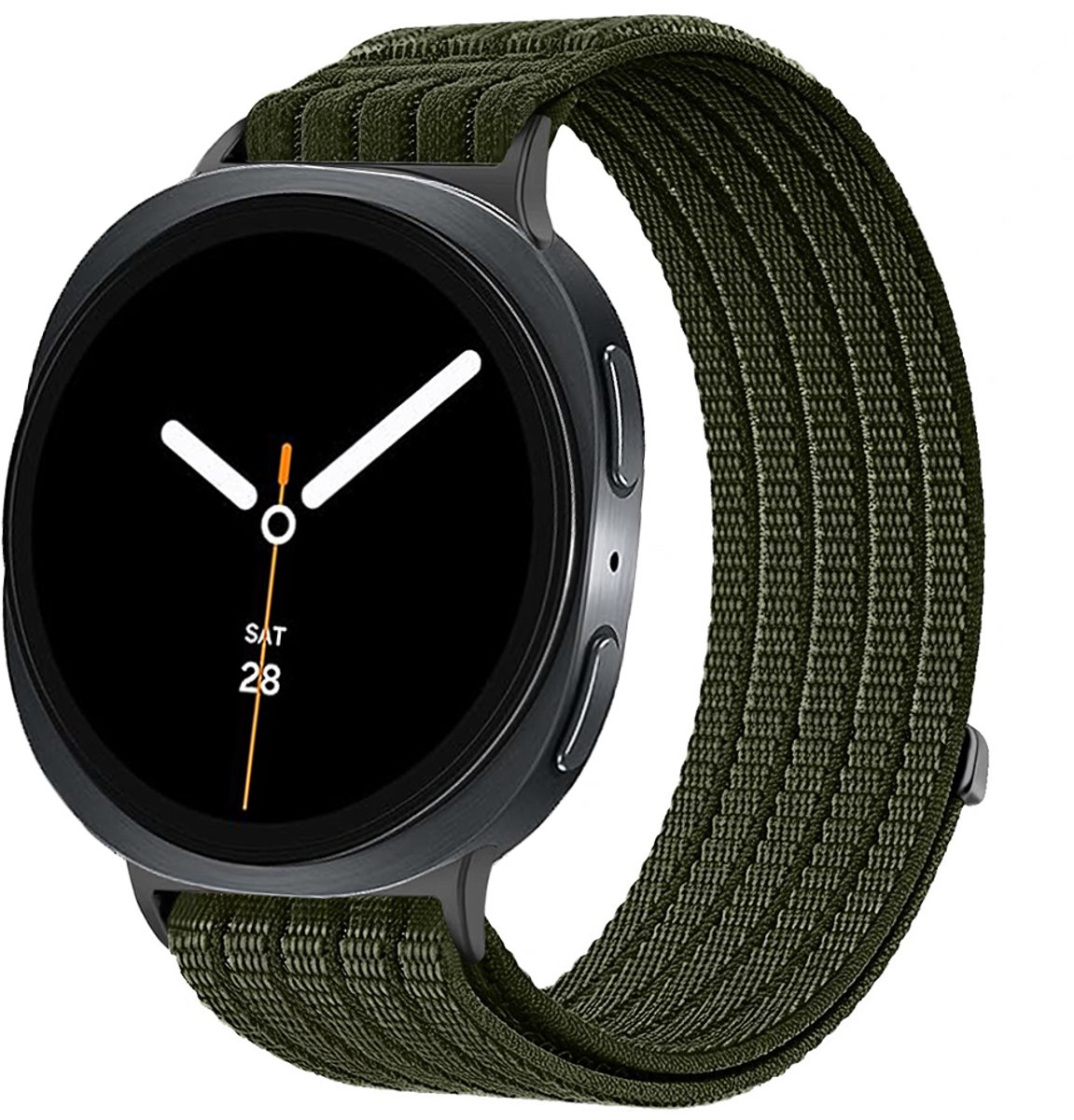 Stravo Nylon Sportbandje met Klittenband – Geschikt voor Samsung Galaxy Watch 9 (40/44mm) / Watch 8 (40/44mm) / Watch 8 Classic (46mm) – Ademend Horlogebandje met Verticale Geweven Structuur – Groen
