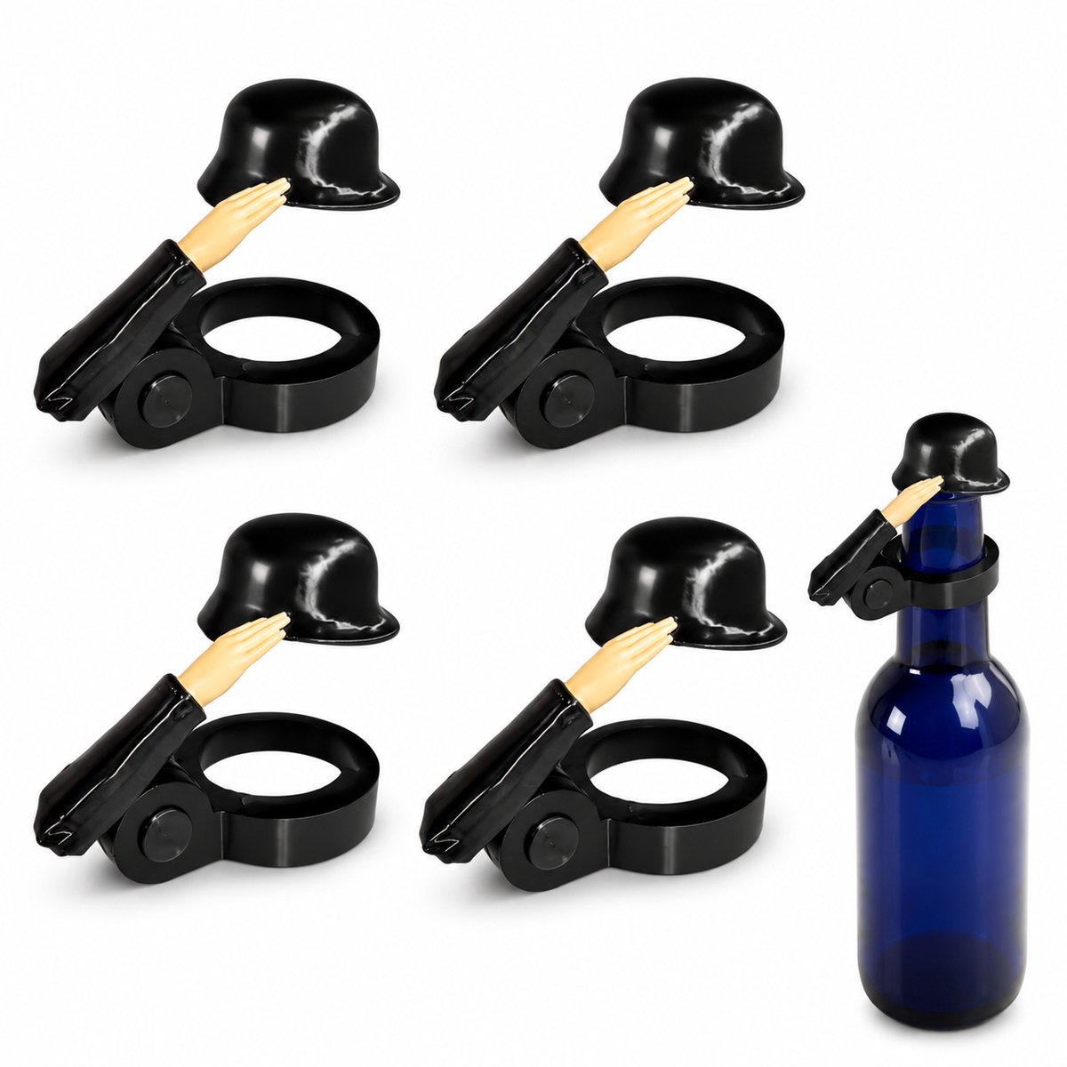 Bierfles Verstopper - Grappige Bierfles Dop Soldaat Helm - Bier Accessoires Cadeau voor Mannen - Unieke Flessendop voor Buiten en Feestjes - 4 Stuks-Zwart