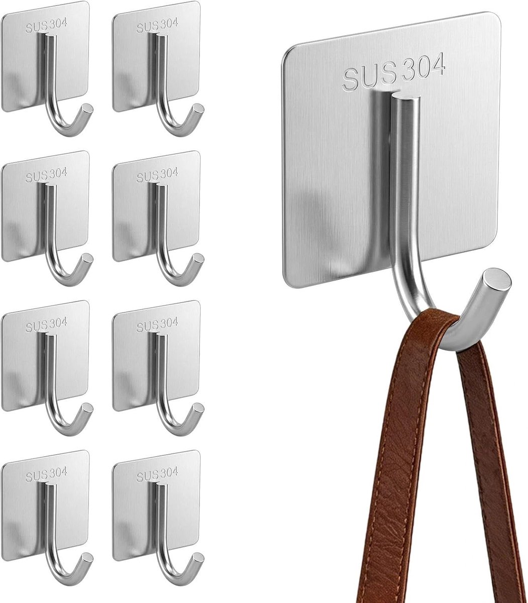 Zelfklevende RVS haken 5kg - 10 stuks - roestvrij staal - zonder boren, ideaal voor badkamer - ShopVlot