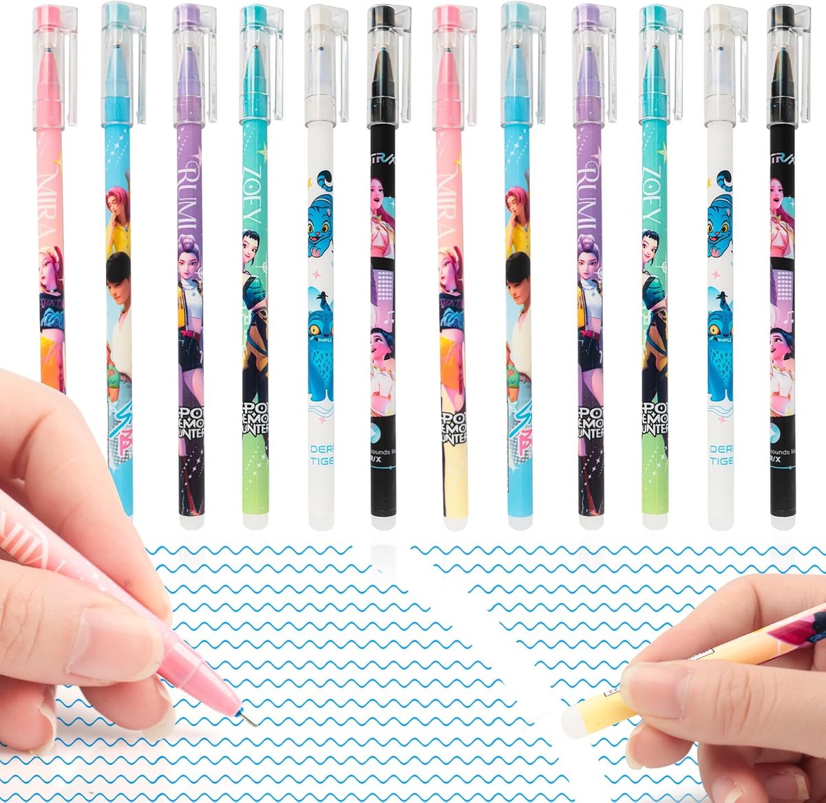 SnelShoppen - Kpop Uitwisbare Pennen, Cartoon Retractable Balpen Set, 12 Stuks 0.5mm Balpen voor Kinderen, Anime Kantoorbenodigdheden, School, Cadeaus