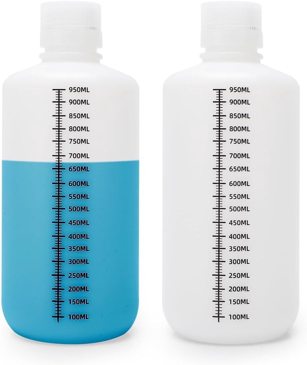 SnelShoppen - Kunststof reageerbuisfles met brede opening, smalle plastic flessen met afdichtend deksel, chemicaliënbestendig, 2 stuks voor laboratori