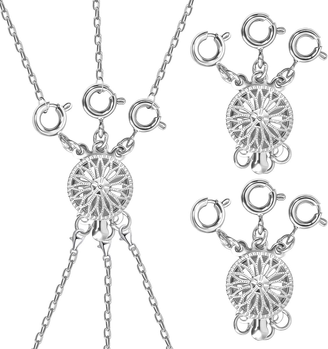 Set van 2 kettingverdelers met 3 gaten - multi-strand siersluiting - zilver - ideaal voor laagjeslook - ShopVlot