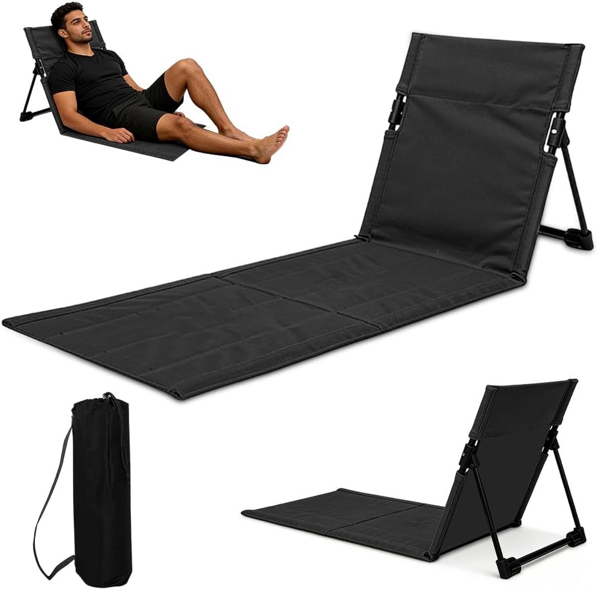 SnelShoppen - Premium Strandmat met Rugleuning, Opvouwbare Strandstoel, 1 cm Gevoerde Zonnebed met Opbergtas, Strandmatras, Ideaal voor Strand, Tuin,